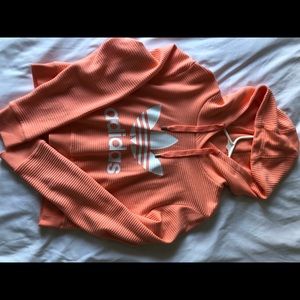 Neon pink / salmon Adidas cropped Hoodie